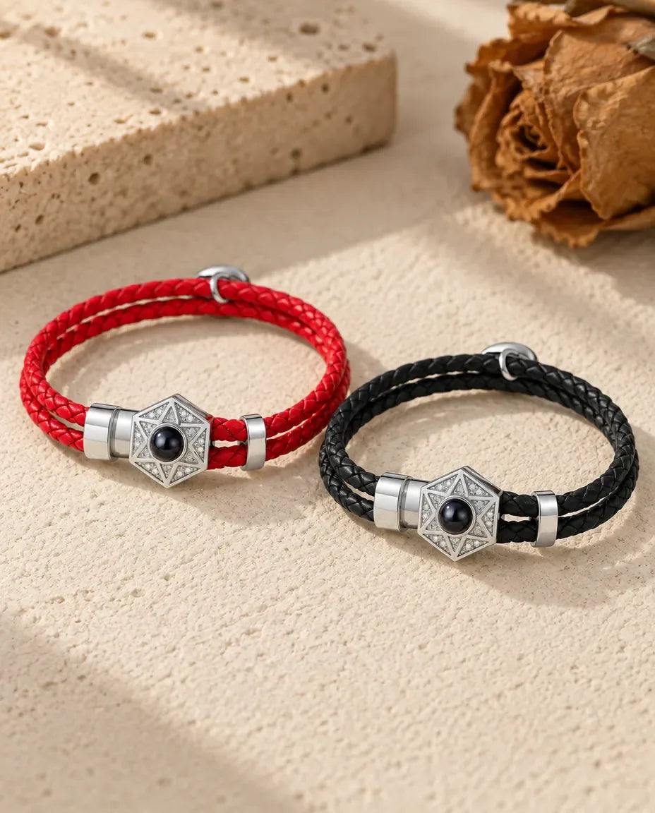 Photo Projection Couple Bracelets - matching pair laid flat