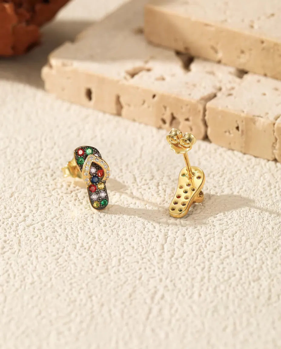 multicolour stone flip flop stud earrings in 18k gold plated sterling silver