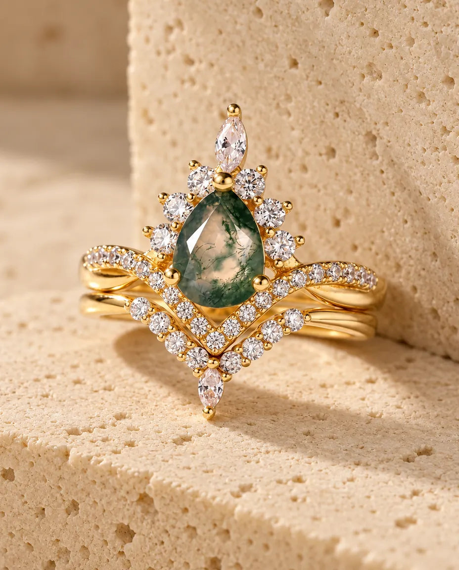 Vintage Pear Moss Agate Bridal Set - the complete set