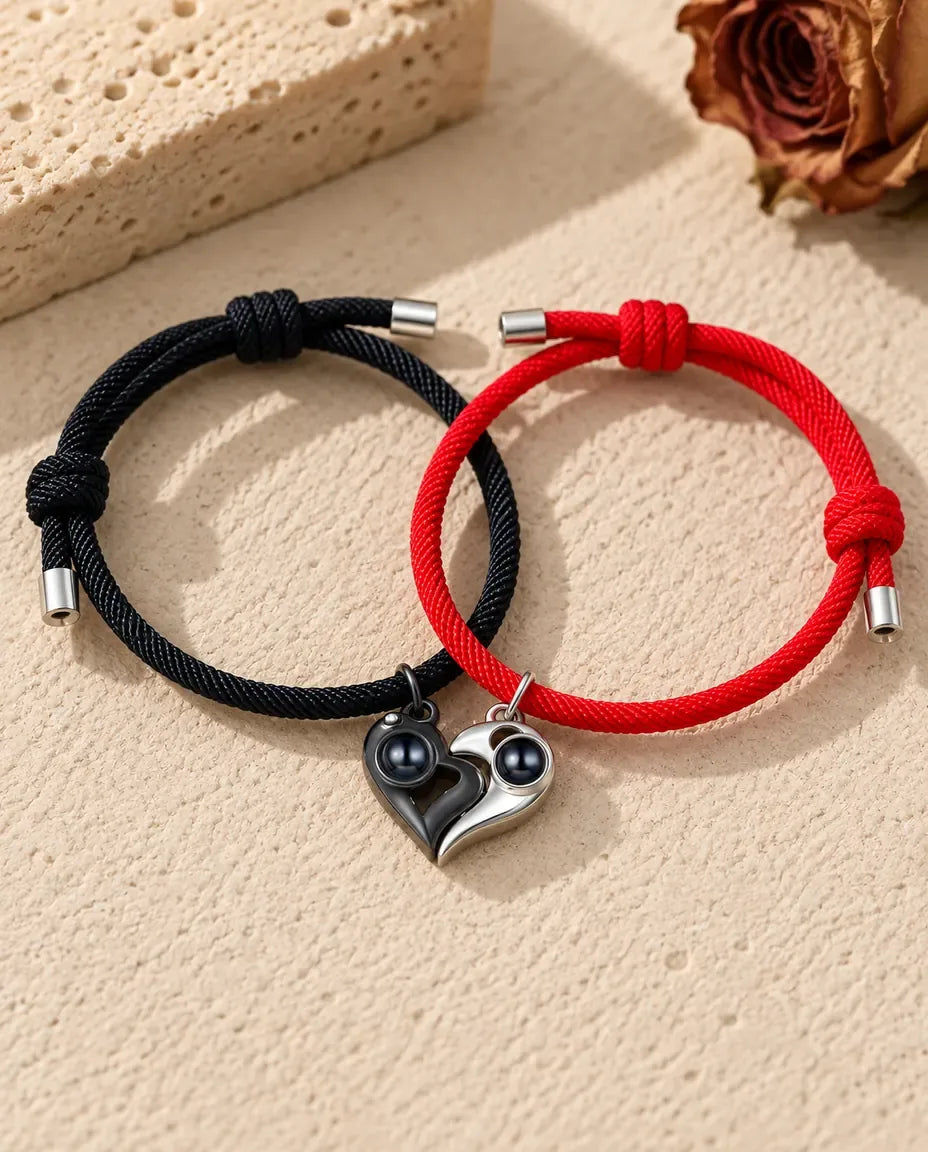 Photo Projection Couple Bracelets - matching pair laid flat