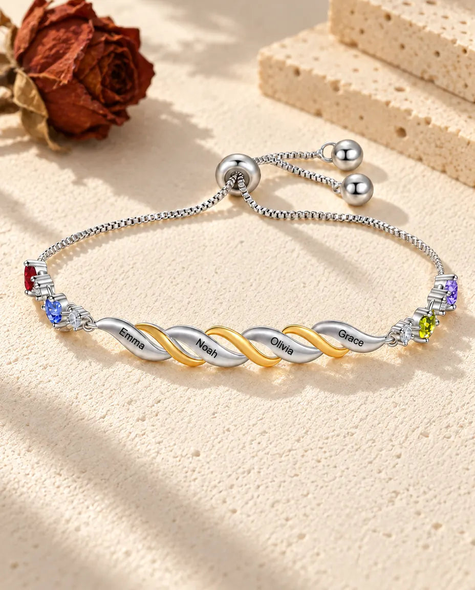 Personalised Birthstone Bracelet for Mum - front view