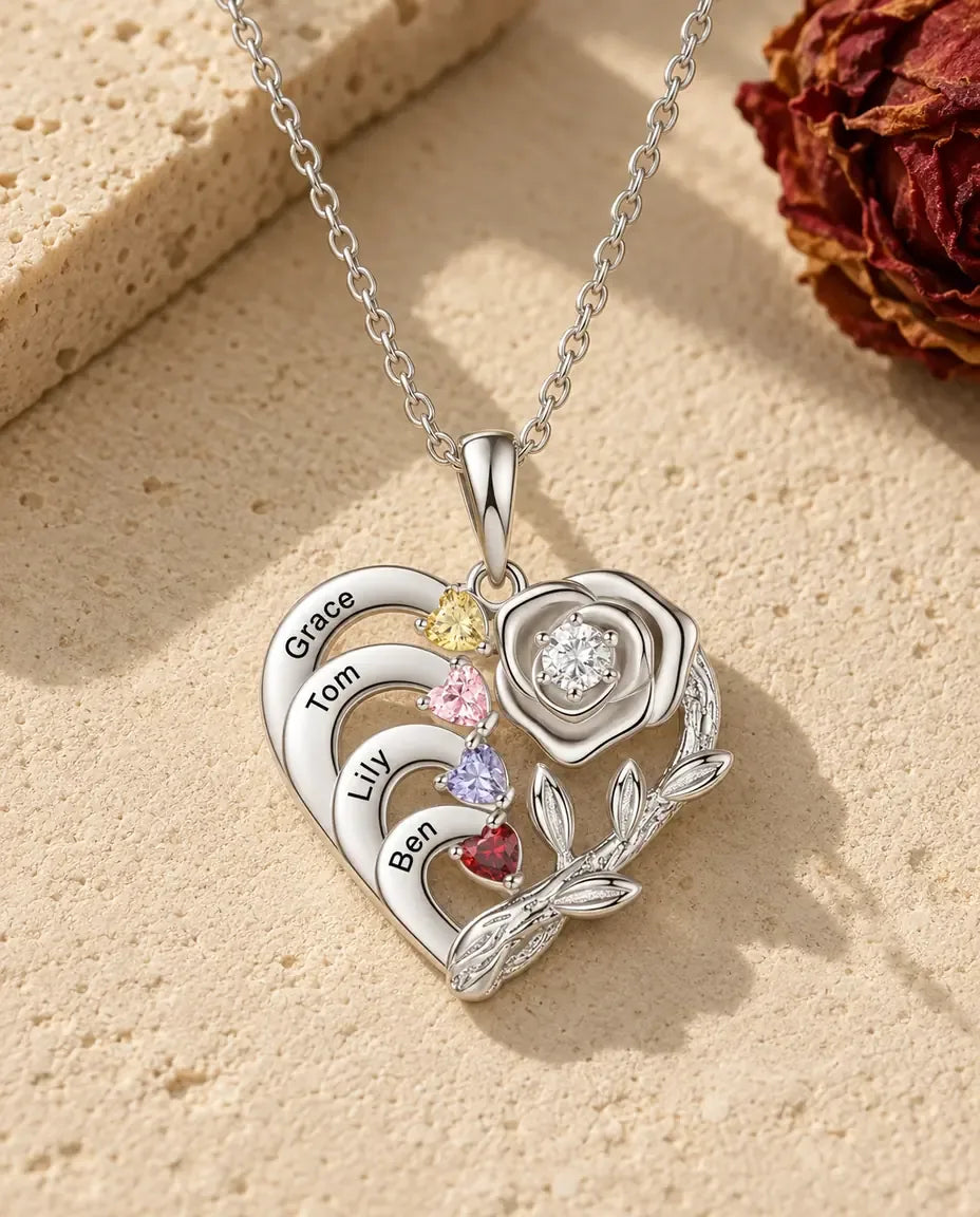 Personalised Birthstone Necklace - front view in silver