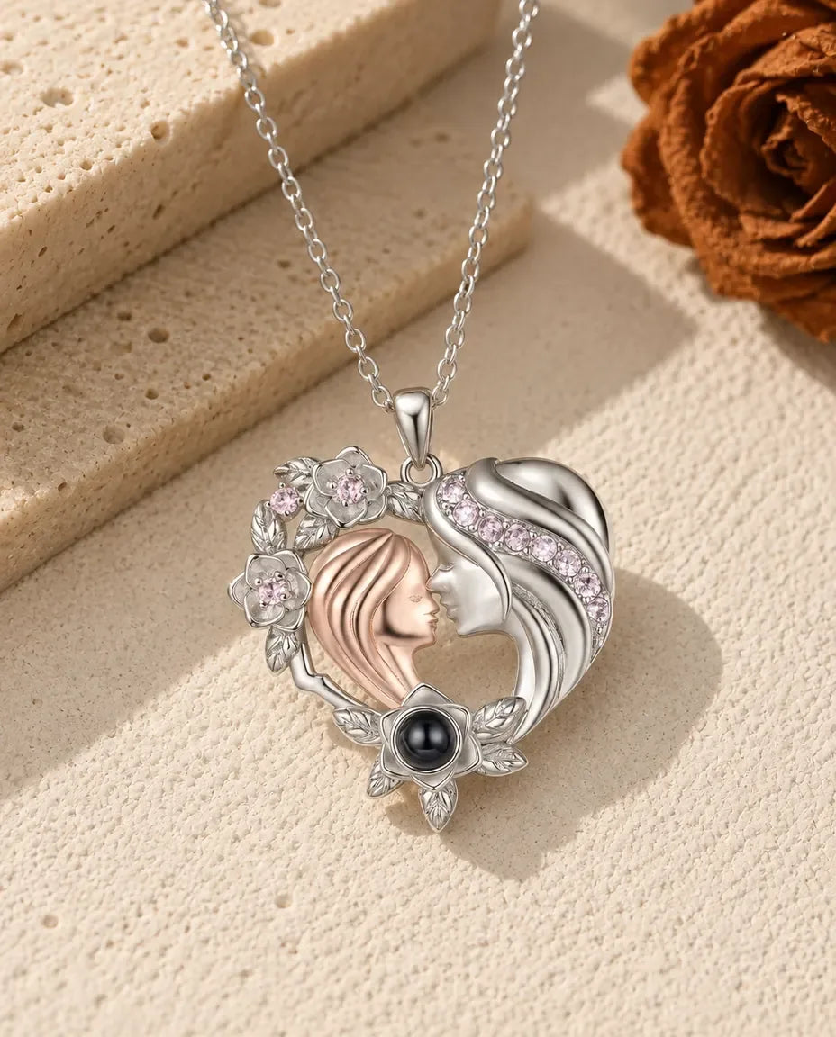 Personalised Photo Projection Necklace - front view in silver