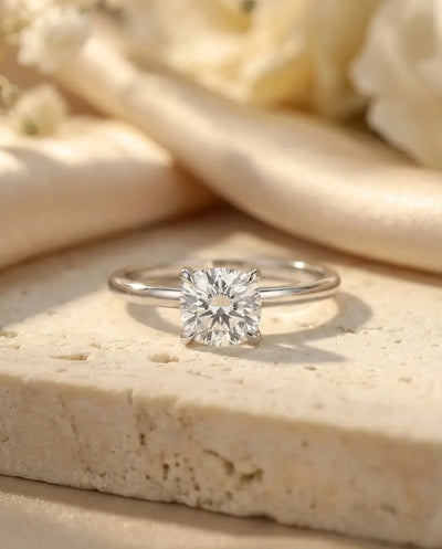 Moissanite Engagement Ring, 1ct Square Cushion Solitaire, Minimalist Sterling Silver Band for Women, Gift for Her