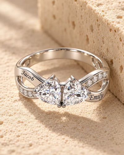 Heart Birthstone Name Ring – Personalised Engraved Ring in Sterling Silver, Birthstone Ring for Her, Birthday Gift
