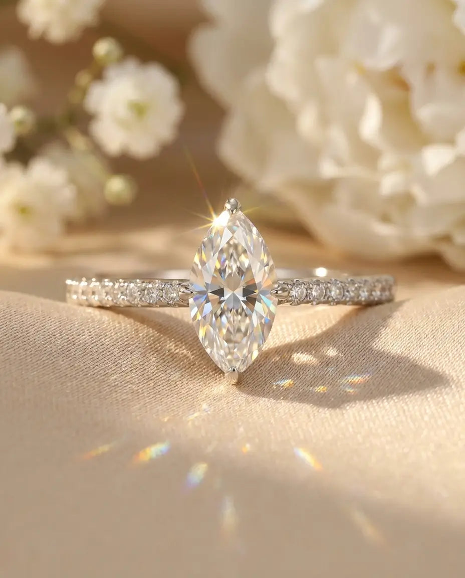 0.5ct Marquise Moissanite Ring - Dainty Pave Silver Engagement Ring - IfShe IE