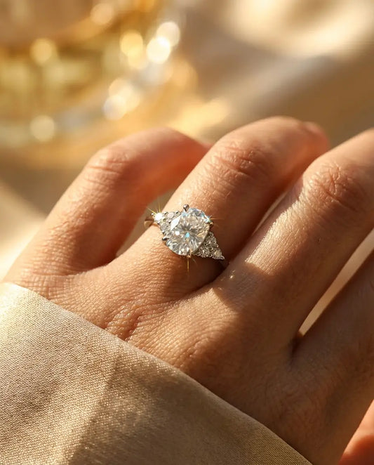 1ct Elongated Cushion Moissanite Engagement Ring - D Colour VVS1 Silver Cluster Ring - IfShe IE