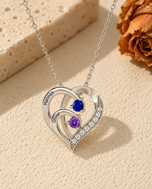 Personalised Birthstone Necklace - front view in silver