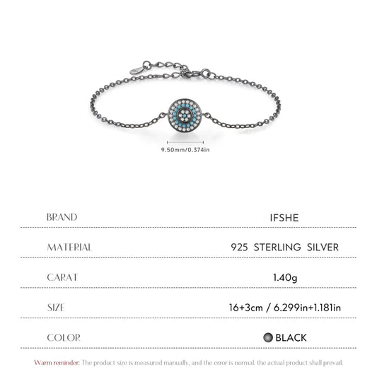 Black Sterling Silver Evil Eye Bracelet for Women - Evil Eye Protaction Bracelet