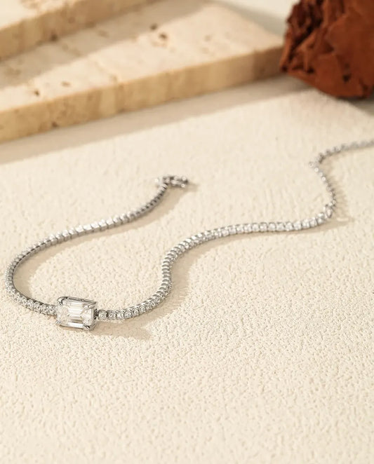 Emerald cut moissanite tennis bracelet, 1ct D colour centre stone, 925 sterling silver