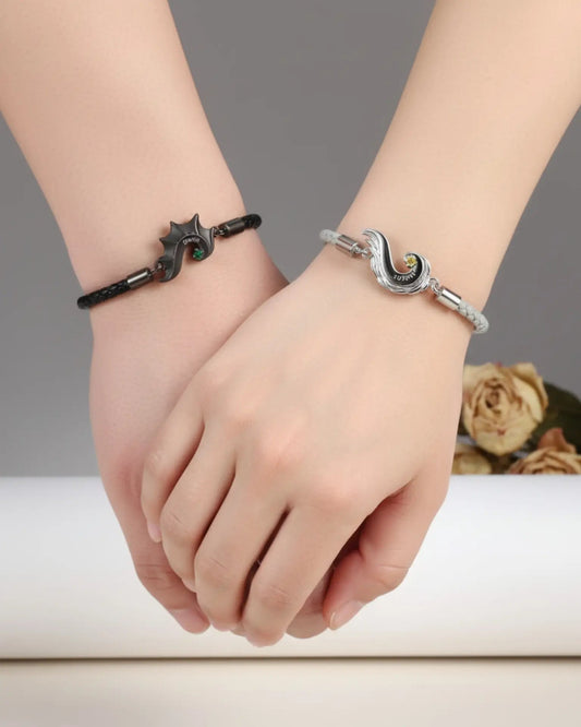Personalised Dragon & Angel Wing Split Heart Couple Bracelets IfShe IE