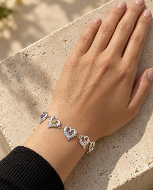 Heart Charm Birthstone Bracelet - worn on a model