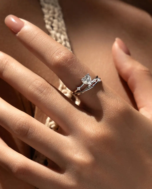 0.8ct Heart Cut Moissanite Ring - Multi-Layer Cross-Over Band in Sterling Silver - IfShe IE