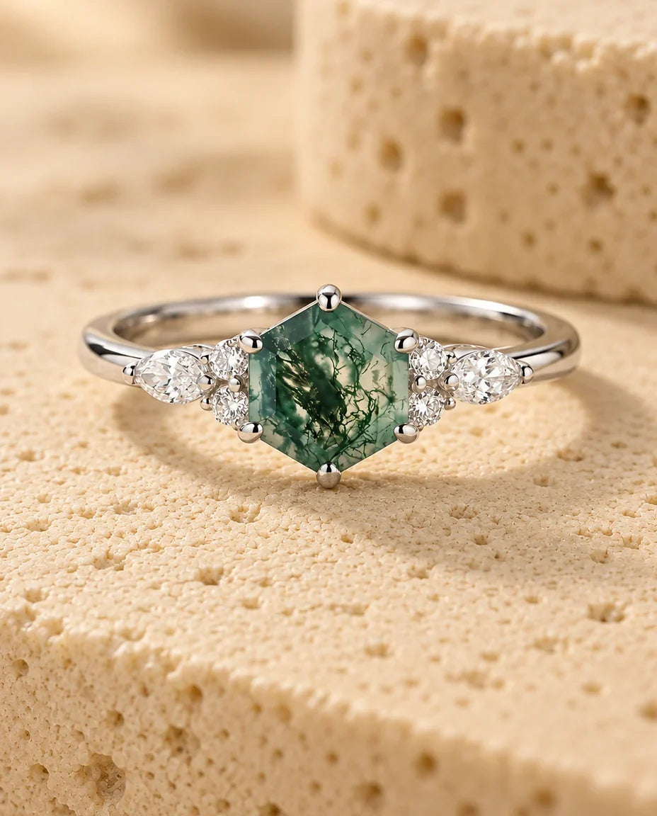 Moss Agate Ring - front view