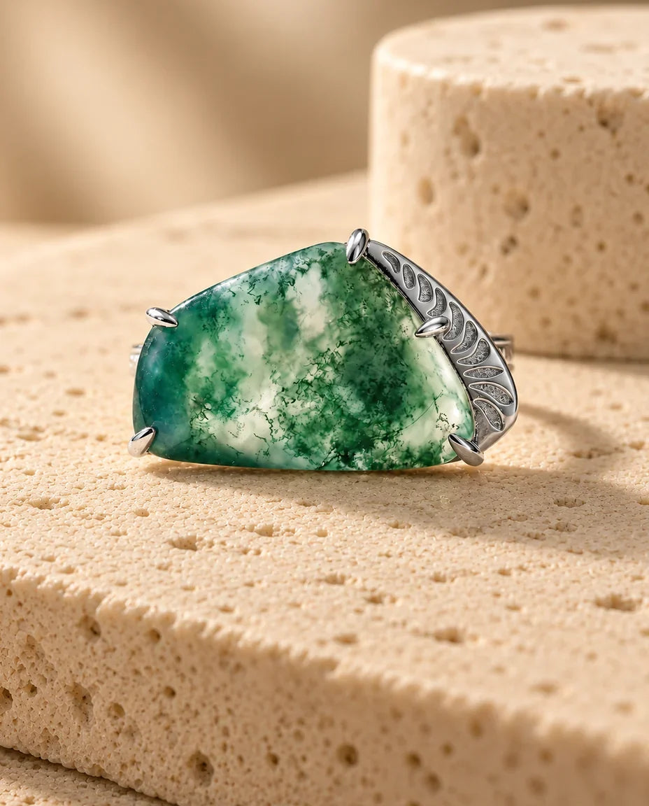 Natural Moss Agate Ring - front view
