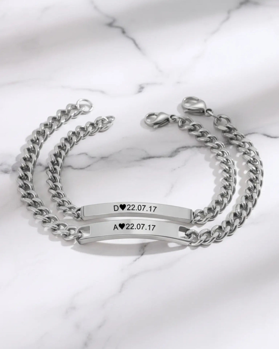 Personalised Bar Engraving Couple Bracelets (Initial & Date) IfShe IE
