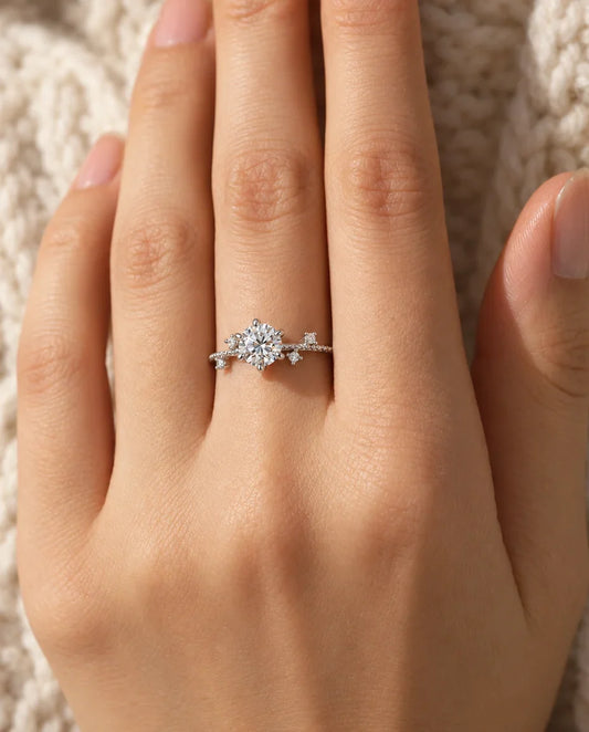 Moissanite Engagement Ring - worn on the hand