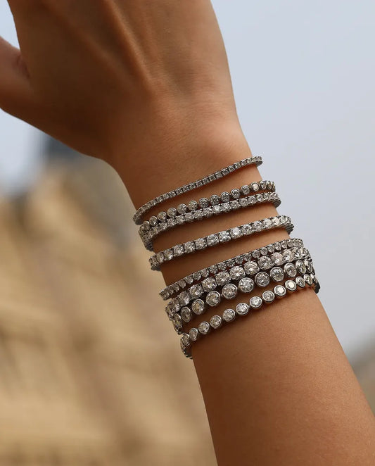 Moissanite tennis bracelet, D colour VVS1 round stones, 925 sterling silver