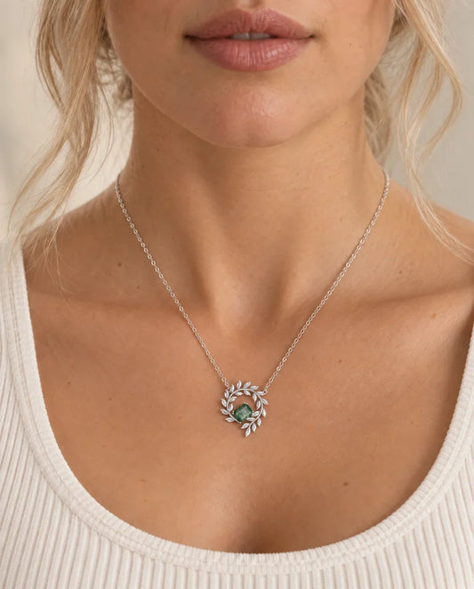 Moss Agate Necklace - worn on a model
