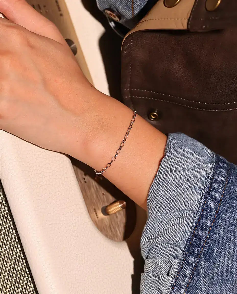 Oval Link Chain Bracelet in 925 Sterling Silver - worn on the wrist, side view