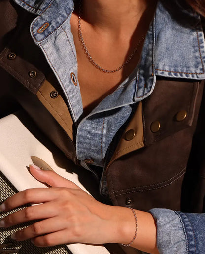 Oval Link Chain Necklace in 925 Sterling Silver - worn on a model