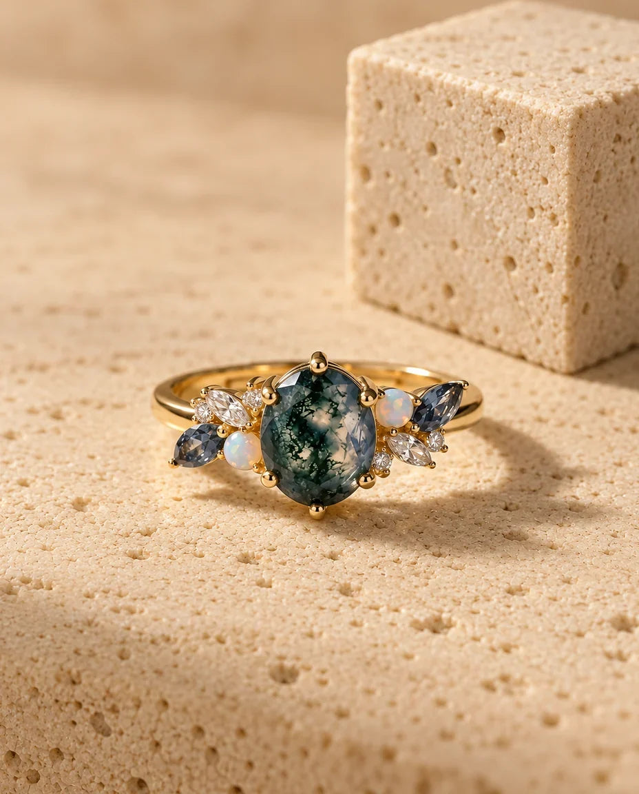 Moss Agate Ring - front view