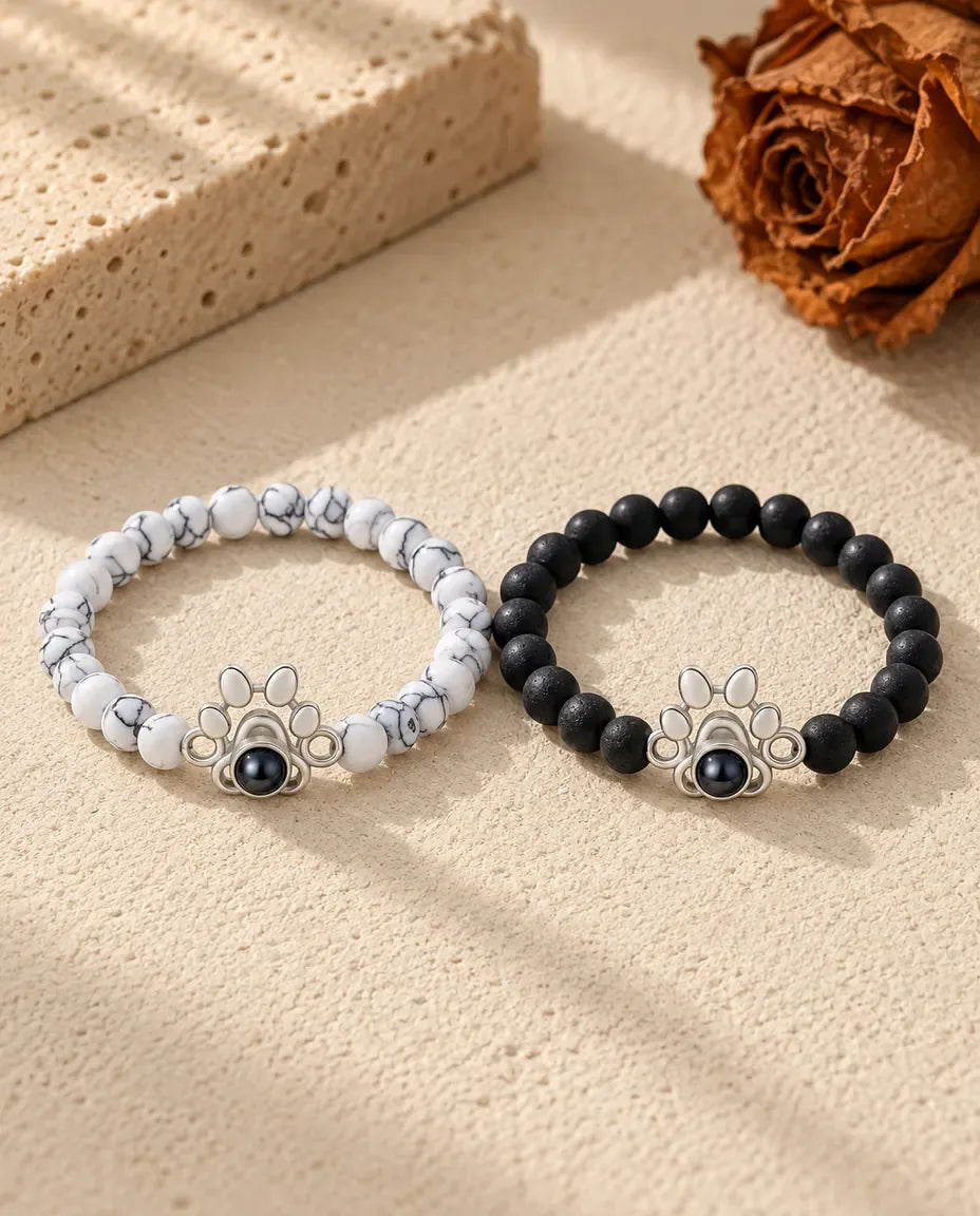Photo Projection Bracelets for Couples - matching pair laid flat