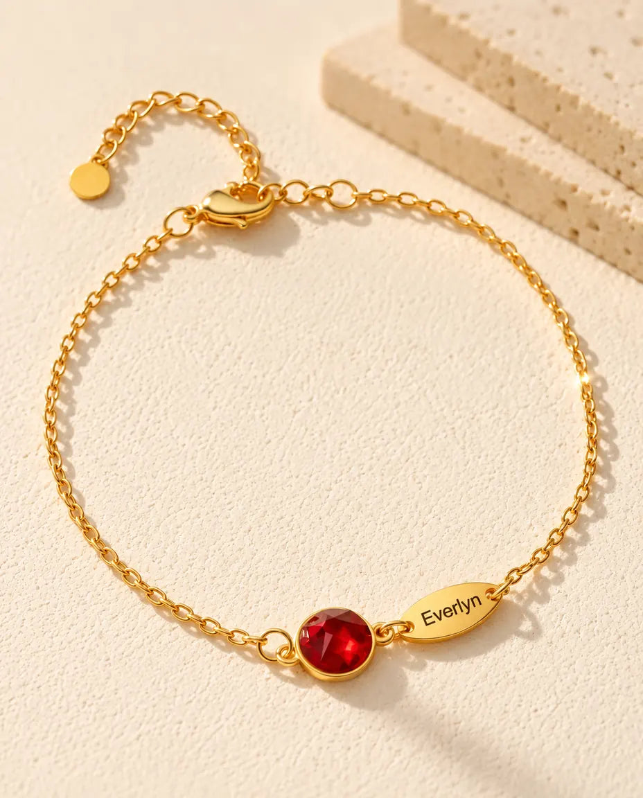 Personalised Birthstone Bracelet with Names - front view