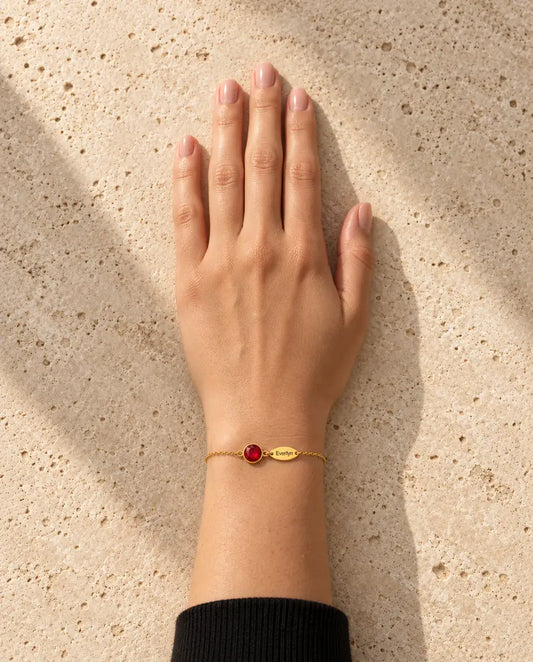 Personalised Birthstone Bracelet with Names - worn on a model