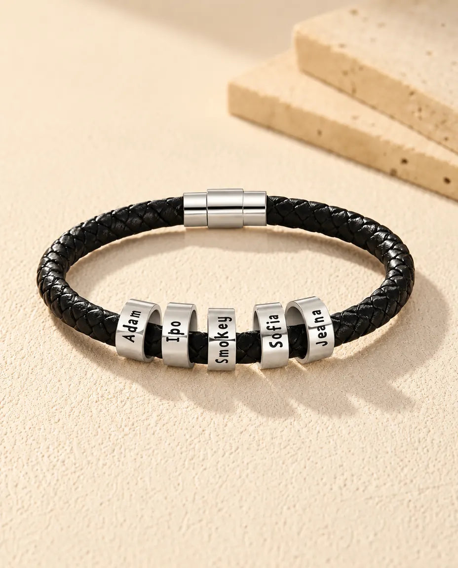 Personalised Men's Braided Leather Bracelet - front view