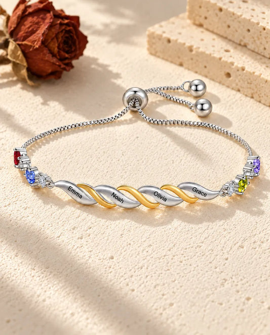 Personalised Birthstone Bracelet for Mum - front view