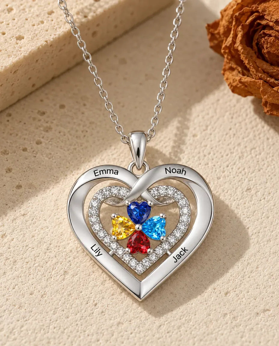 Personalised Birthstone Necklace - front view in silver