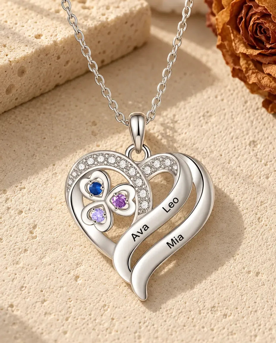 Personalised Birthstone Necklace - front view in silver