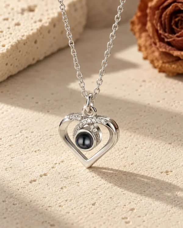 Personalised Photo Projection Necklace - front view in silver