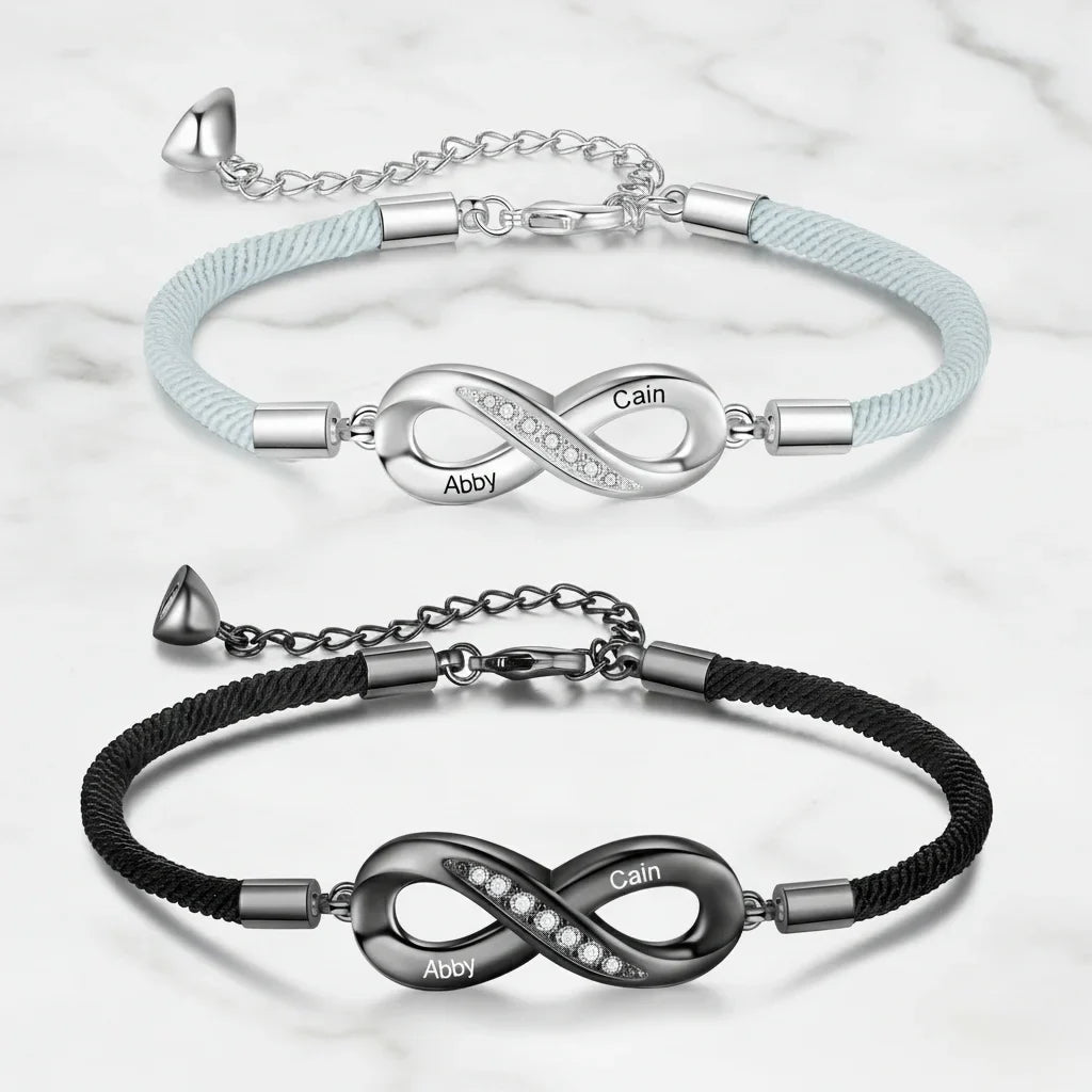 Engravable Infinity Couples Bracelets - Custom Name Matching Bracelets Gift for Him and Her