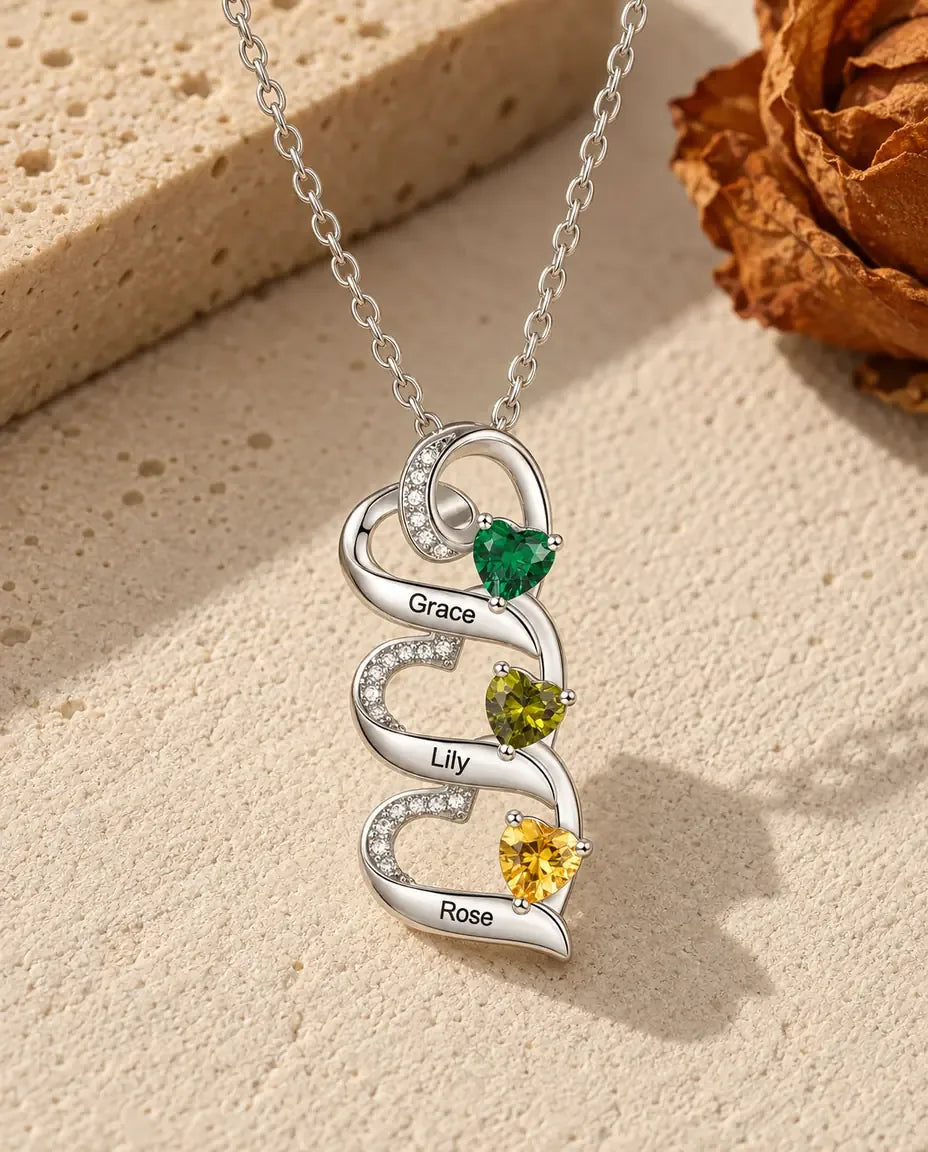 Personalised Birthstone Necklace - front view in silver