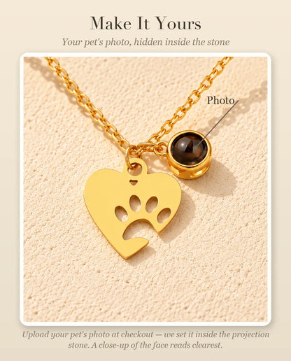 Personalisation guide showing your pet's Photo inside the projection stone charm