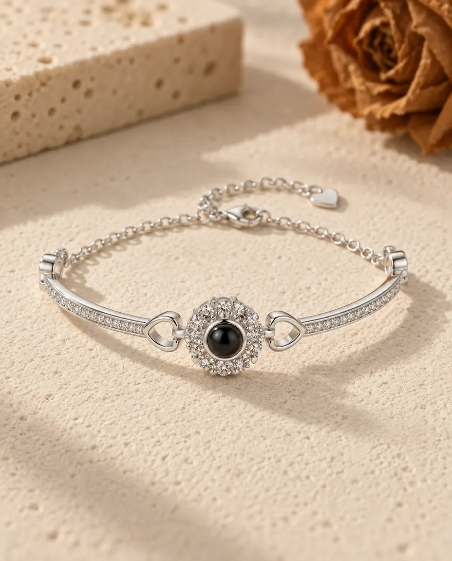 Personalised Photo Projection Bracelet - front view in silver