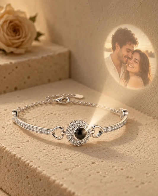 Personalised Photo Projection Bracelet - projecting the hidden photo onto a wall