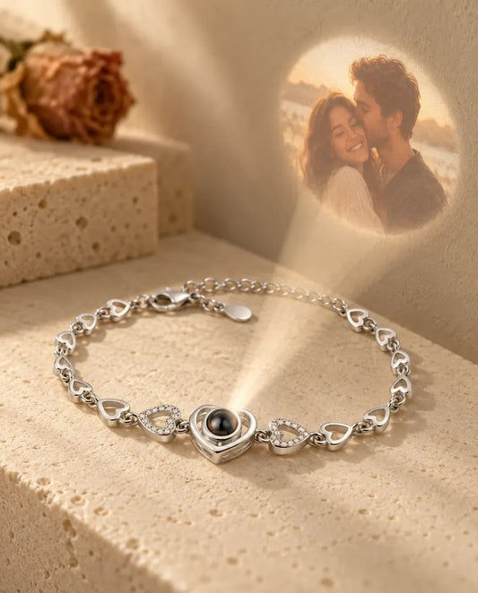 Personalised Photo Projection Bracelet - projecting the hidden photo onto a wall