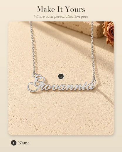 Personalised Name Necklace in 925 Sterling Silver - Custom Script Nameplate - personalisation guide: where your name goes