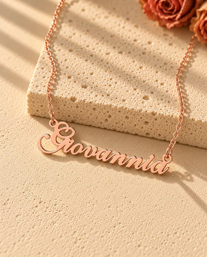 Personalised Name Necklace in 925 Sterling Silver - Custom Script Nameplate - in rose gold finish