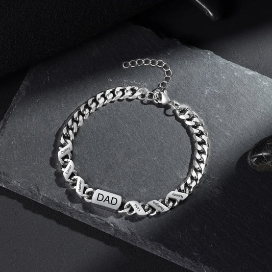 Personalised Stainless Steel Engraved Men's Bracelet with 1-6 Custom Names