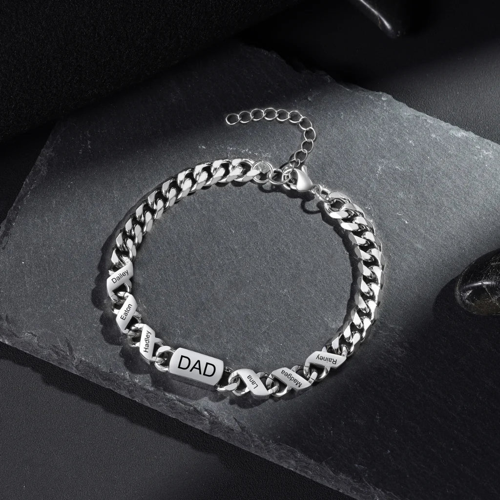 Personalised Stainless Steel Engraved Men's Bracelet with 1-6 Custom Names