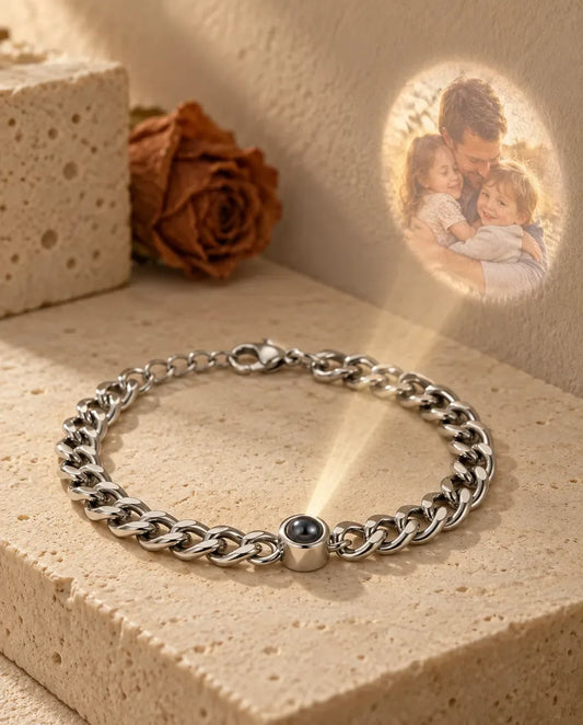 Photo Projection Bracelet for Men - projecting the hidden photo onto a wall