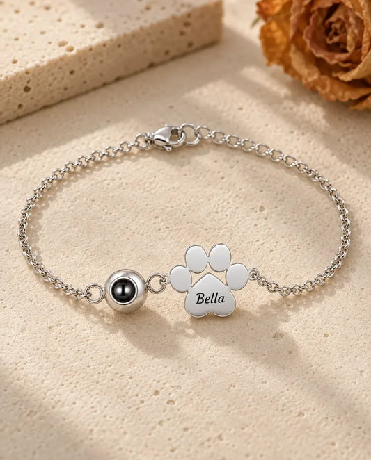 Personalised Pet Photo Projection Bracelet - front view in silver