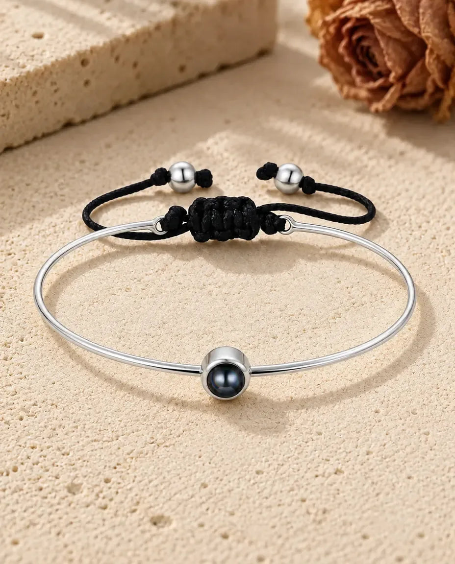 Personalised Photo Projection Bracelet with Picture Inside - front view in silver