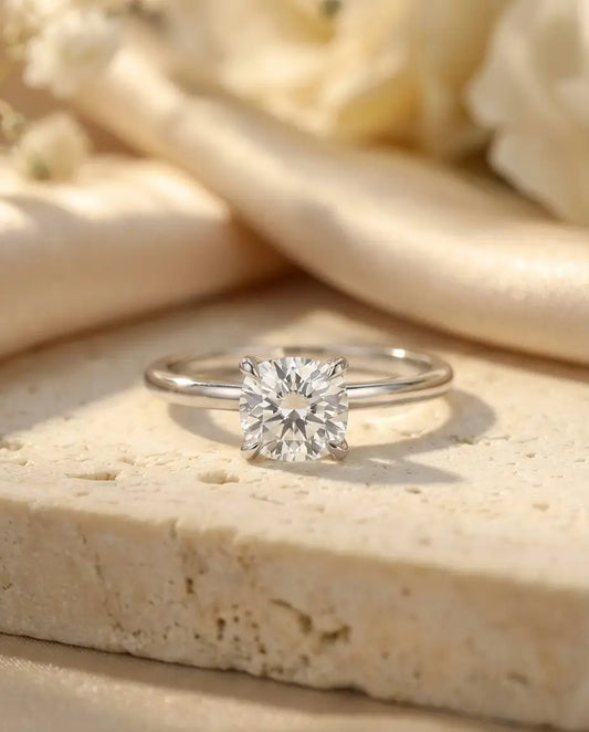 1ct Square Cushion Moissanite Solitaire Ring - Minimalist Sterling Silver Engagement Band - IfShe IE