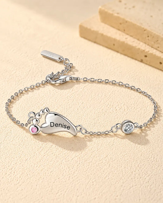 Personalised Baby Feet Birthstone Bracelet - front view