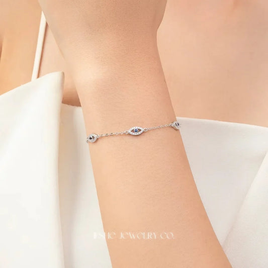 Sterling Silver Evil Eye Bracelet - Turkish Eye Bracelet - Evil Eye Charm Bracelet
